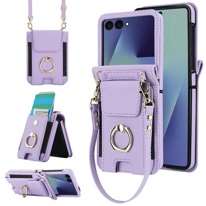 Ring Holder Wallet Card Slot Leather Phone Case, For Galaxy Z Flip8 5G, For Samsung Galaxy Z Flip7 5G