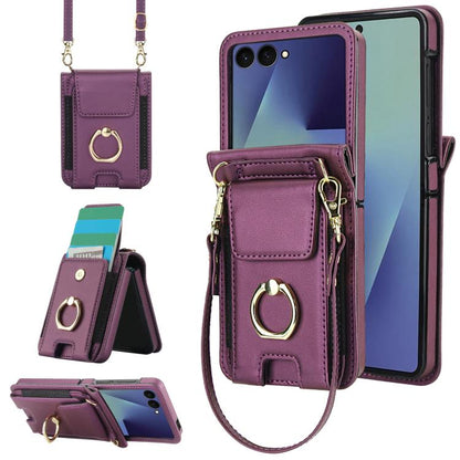 Ring Holder Wallet Card Slot Leather Phone Case, For Galaxy Z Flip8 5G, For Samsung Galaxy Z Flip7 5G