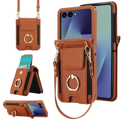 Ring Holder Wallet Card Slot Leather Phone Case, For Galaxy Z Flip8 5G, For Samsung Galaxy Z Flip7 5G