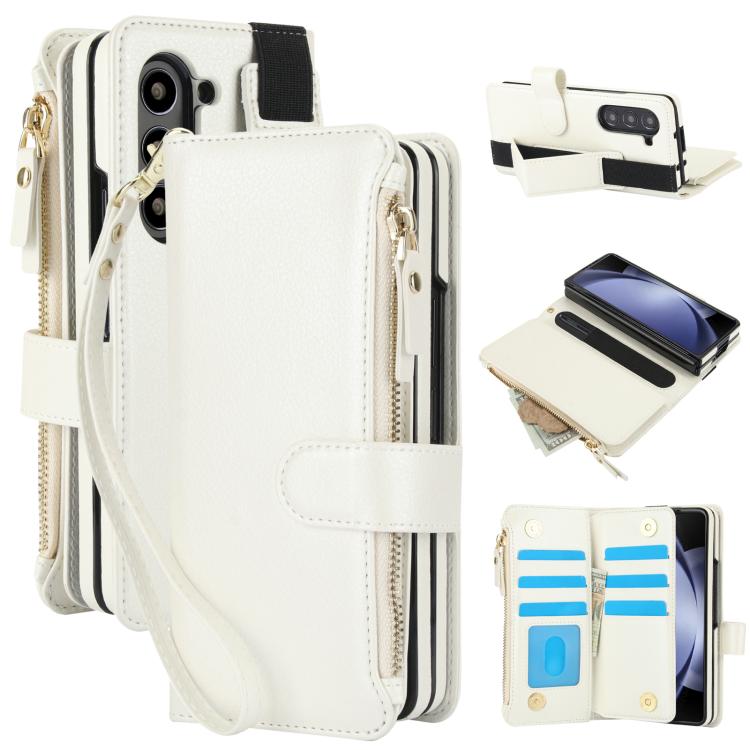 Solid Color Wristband Wallet Folding Leather Phone Case with Lanyard, For Galaxy Z Fold8 Ultra, For Samsung Galaxy Z Fold7