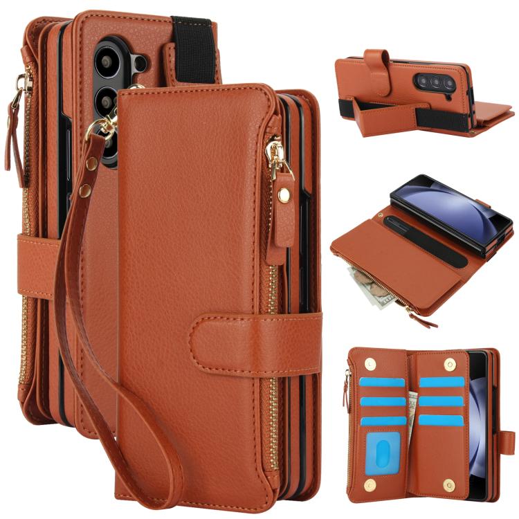 Solid Color Wristband Wallet Folding Leather Phone Case with Lanyard, For Galaxy Z Fold8 Ultra, For Samsung Galaxy Z Fold7