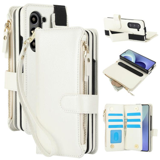 Solid Color Wristband Wallet Folding Leather Phone Case with Lanyard, For Galaxy Z Fold8 Ultra, For Samsung Galaxy Z Fold7