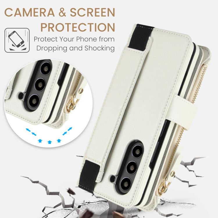 Solid Color Wristband Wallet Folding Leather Phone Case with Lanyard, For Galaxy Z Fold8 Ultra, For Samsung Galaxy Z Fold7