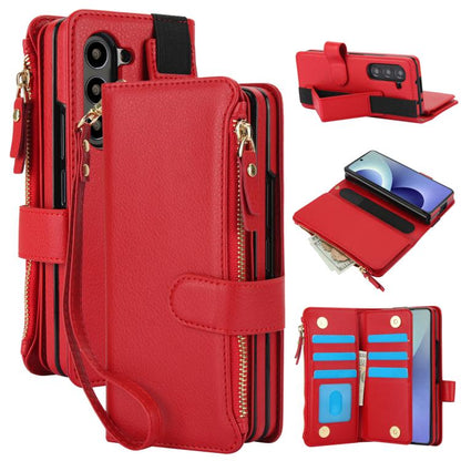 Solid Color Wristband Wallet Folding Leather Phone Case with Lanyard, For Galaxy Z Fold8 Ultra, For Samsung Galaxy Z Fold7
