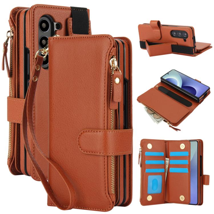 Solid Color Wristband Wallet Folding Leather Phone Case with Lanyard, For Galaxy Z Fold8 Ultra, For Samsung Galaxy Z Fold7