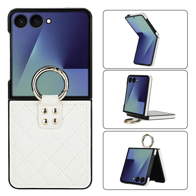 Rhombic Texture Ring Holder PU Phone Case, For Samsung Galaxy Z Flip7 5G