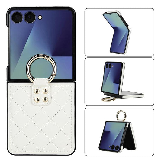 Rhombic Texture Ring Holder PU Phone Case, For Samsung Galaxy Z Flip7 5G
