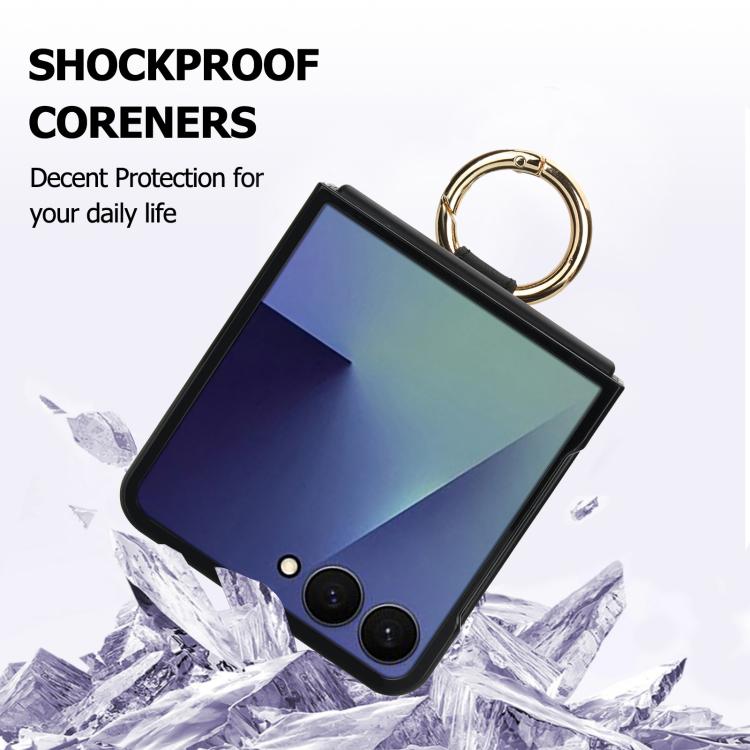 Rhombic Texture Ring Holder PU Phone Case, For Samsung Galaxy Z Flip7 5G