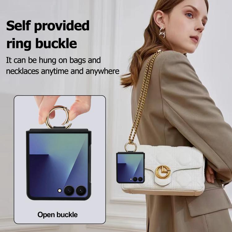 Rhombic Texture Ring Holder PU Phone Case, For Samsung Galaxy Z Flip7 5G