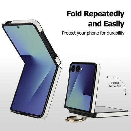 Rhombic Texture Ring Holder PU Phone Case, For Samsung Galaxy Z Flip7 5G