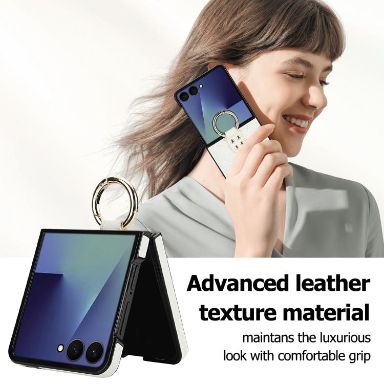 Rhombic Texture Ring Holder PU Phone Case, For Samsung Galaxy Z Flip7 5G