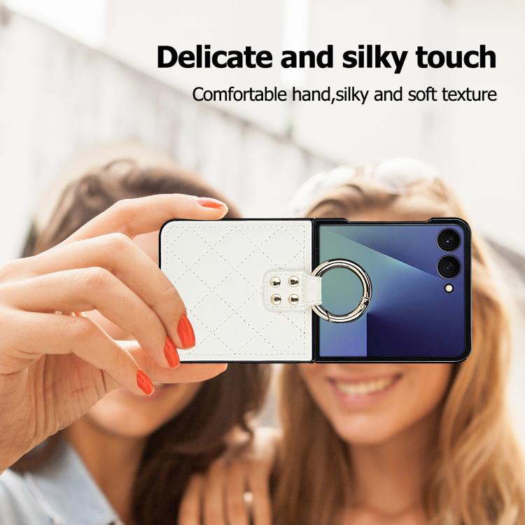 Rhombic Texture Ring Holder PU Phone Case, For Samsung Galaxy Z Flip7 5G