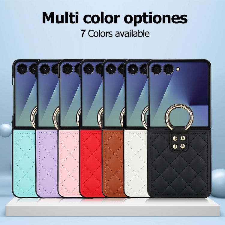 Rhombic Texture Ring Holder PU Phone Case, For Samsung Galaxy Z Flip7 5G