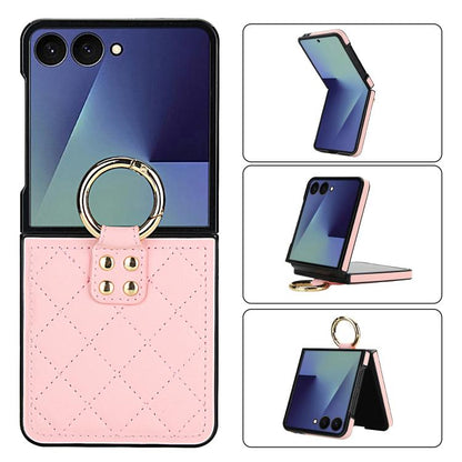 Rhombic Texture Ring Holder PU Phone Case, For Samsung Galaxy Z Flip7 5G
