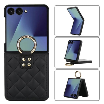 Rhombic Texture Ring Holder PU Phone Case, For Samsung Galaxy Z Flip7 5G