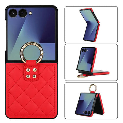 Rhombic Texture Ring Holder PU Phone Case, For Samsung Galaxy Z Flip7 5G