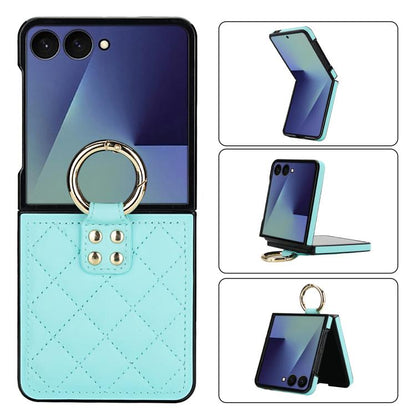 Rhombic Texture Ring Holder PU Phone Case, For Samsung Galaxy Z Flip7 5G
