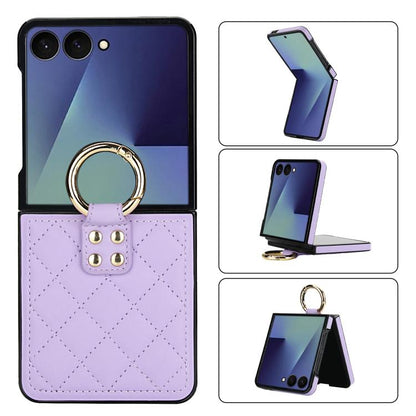 Rhombic Texture Ring Holder PU Phone Case, For Samsung Galaxy Z Flip7 5G