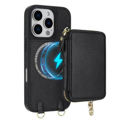 AwQuer 2 in 1 Crossbody Zipper Wallet Leather Back Phone Case, For iPhone 14 Plus, For iPhone 14 / 13, For iPhone 14 Pro, For iPhone 14 Pro Max, For iPhone 13 Pro Max, For iPhone 13 Pro, For iPhone 12 / 12 Pro, For iPhone 12 Pro Max