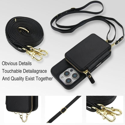 AwQuer 2 in 1 Crossbody Zipper Wallet Leather Back Phone Case, For iPhone 14 Plus, For iPhone 14 / 13, For iPhone 14 Pro, For iPhone 14 Pro Max, For iPhone 13 Pro Max, For iPhone 13 Pro, For iPhone 12 / 12 Pro, For iPhone 12 Pro Max