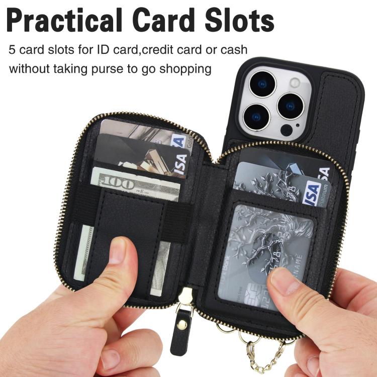 AwQuer 2 in 1 Crossbody Zipper Wallet Leather Back Phone Case, For iPhone 14 Plus, For iPhone 14 / 13, For iPhone 14 Pro, For iPhone 14 Pro Max, For iPhone 13 Pro Max, For iPhone 13 Pro, For iPhone 12 / 12 Pro, For iPhone 12 Pro Max