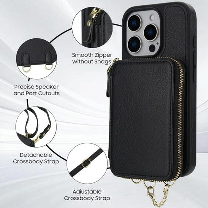 AwQuer 2 in 1 Crossbody Zipper Wallet Leather Back Phone Case, For iPhone 14 Plus, For iPhone 14 / 13, For iPhone 14 Pro, For iPhone 14 Pro Max, For iPhone 13 Pro Max, For iPhone 13 Pro, For iPhone 12 / 12 Pro, For iPhone 12 Pro Max