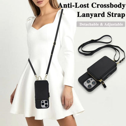 AwQuer 2 in 1 Crossbody Zipper Wallet Leather Back Phone Case, For iPhone 14 Plus, For iPhone 14 / 13, For iPhone 14 Pro, For iPhone 14 Pro Max, For iPhone 13 Pro Max, For iPhone 13 Pro, For iPhone 12 / 12 Pro, For iPhone 12 Pro Max
