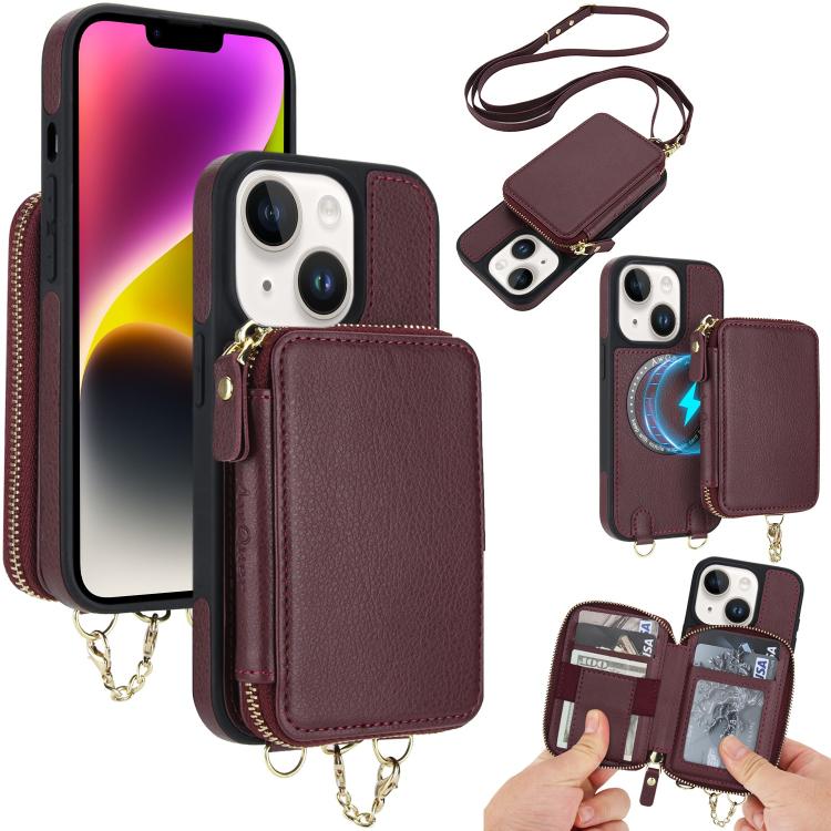 AwQuer 2 in 1 Crossbody Zipper Wallet Leather Back Phone Case, For iPhone 14 Plus, For iPhone 14 / 13, For iPhone 14 Pro, For iPhone 14 Pro Max, For iPhone 13 Pro Max, For iPhone 13 Pro, For iPhone 12 / 12 Pro, For iPhone 12 Pro Max