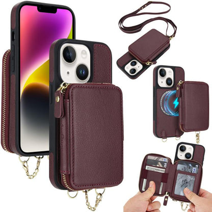 AwQuer 2 in 1 Crossbody Zipper Wallet Leather Back Phone Case, For iPhone 14 Plus, For iPhone 14 / 13, For iPhone 14 Pro, For iPhone 14 Pro Max, For iPhone 13 Pro Max, For iPhone 13 Pro, For iPhone 12 / 12 Pro, For iPhone 12 Pro Max