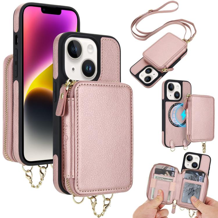AwQuer 2 in 1 Crossbody Zipper Wallet Leather Back Phone Case, For iPhone 14 Plus, For iPhone 14 / 13, For iPhone 14 Pro, For iPhone 14 Pro Max, For iPhone 13 Pro Max, For iPhone 13 Pro, For iPhone 12 / 12 Pro, For iPhone 12 Pro Max