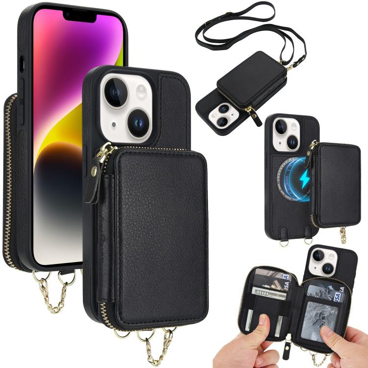AwQuer 2 in 1 Crossbody Zipper Wallet Leather Back Phone Case, For iPhone 14 Plus, For iPhone 14 / 13, For iPhone 14 Pro, For iPhone 14 Pro Max, For iPhone 13 Pro Max, For iPhone 13 Pro, For iPhone 12 / 12 Pro, For iPhone 12 Pro Max
