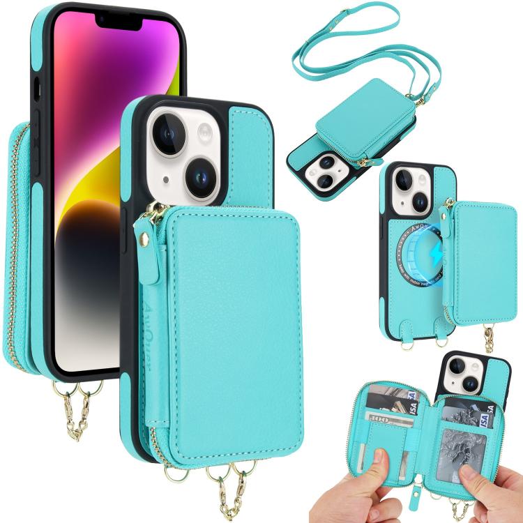 AwQuer 2 in 1 Crossbody Zipper Wallet Leather Back Phone Case, For iPhone 14 Plus, For iPhone 14 / 13, For iPhone 14 Pro, For iPhone 14 Pro Max, For iPhone 13 Pro Max, For iPhone 13 Pro, For iPhone 12 / 12 Pro, For iPhone 12 Pro Max