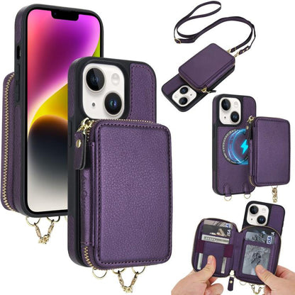 AwQuer 2 in 1 Crossbody Zipper Wallet Leather Back Phone Case, For iPhone 14 Plus, For iPhone 14 / 13, For iPhone 14 Pro, For iPhone 14 Pro Max, For iPhone 13 Pro Max, For iPhone 13 Pro, For iPhone 12 / 12 Pro, For iPhone 12 Pro Max