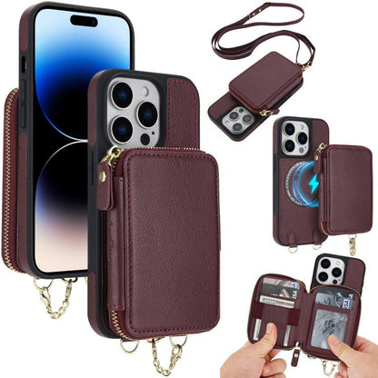 AwQuer 2 in 1 Crossbody Zipper Wallet Leather Back Phone Case, For iPhone 14 Plus, For iPhone 14 / 13, For iPhone 14 Pro, For iPhone 14 Pro Max, For iPhone 13 Pro Max, For iPhone 13 Pro, For iPhone 12 / 12 Pro, For iPhone 12 Pro Max