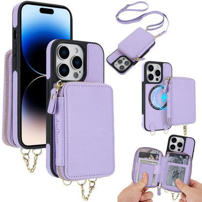 AwQuer 2 in 1 Crossbody Zipper Wallet Leather Back Phone Case, For iPhone 14 Plus, For iPhone 14 / 13, For iPhone 14 Pro, For iPhone 14 Pro Max, For iPhone 13 Pro Max, For iPhone 13 Pro, For iPhone 12 / 12 Pro, For iPhone 12 Pro Max