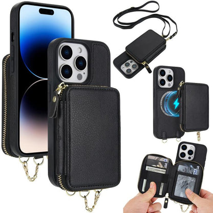 AwQuer 2 in 1 Crossbody Zipper Wallet Leather Back Phone Case, For iPhone 14 Plus, For iPhone 14 / 13, For iPhone 14 Pro, For iPhone 14 Pro Max, For iPhone 13 Pro Max, For iPhone 13 Pro, For iPhone 12 / 12 Pro, For iPhone 12 Pro Max