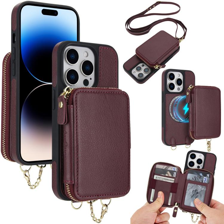 AwQuer 2 in 1 Crossbody Zipper Wallet Leather Back Phone Case, For iPhone 14 Plus, For iPhone 14 / 13, For iPhone 14 Pro, For iPhone 14 Pro Max, For iPhone 13 Pro Max, For iPhone 13 Pro, For iPhone 12 / 12 Pro, For iPhone 12 Pro Max