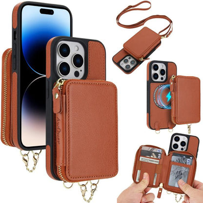 AwQuer 2 in 1 Crossbody Zipper Wallet Leather Back Phone Case, For iPhone 14 Plus, For iPhone 14 / 13, For iPhone 14 Pro, For iPhone 14 Pro Max, For iPhone 13 Pro Max, For iPhone 13 Pro, For iPhone 12 / 12 Pro, For iPhone 12 Pro Max