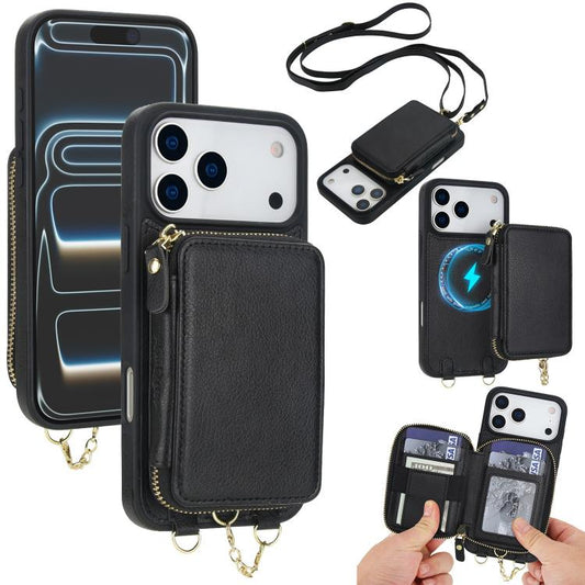 AwQuer 2 in 1 Crossbody Zipper Wallet Leather Back Phone Case, For iPhone 18 Pro / 17 Pro, For iPhone 18 Pro Max / 17 Pro Max, For iPhone 17, For iPhone Air, For iPhone 16 Pro Max, For iPhone 16 Pro, For iPhone 16 Plus, For iPhone 16