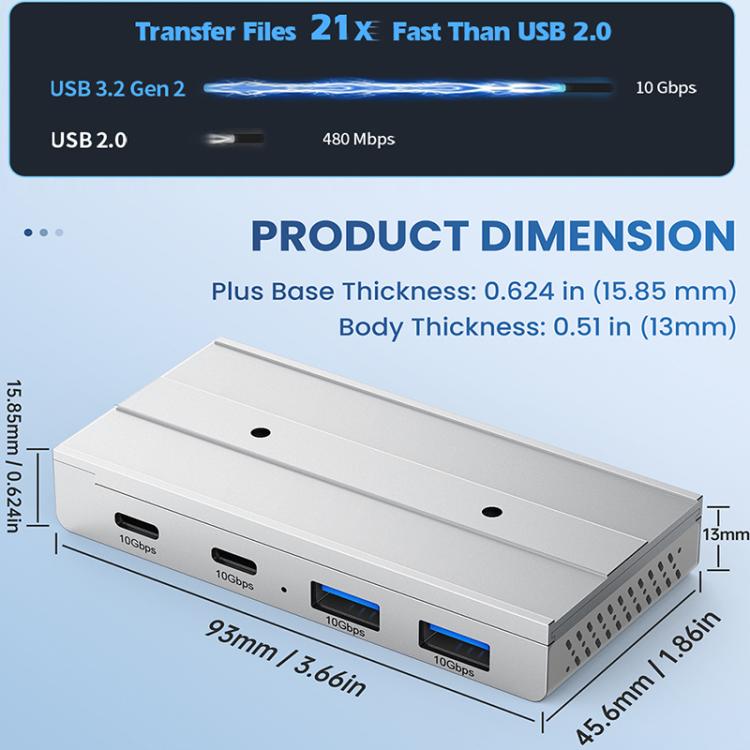 HST-2A2C 4 in 1 USB 3.2 10Gbps Detachable Magnetic Docking Station
