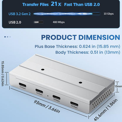 HST-4C 4 in 1 USB 3.2 10Gbps Detachable Magnetic Docking Station