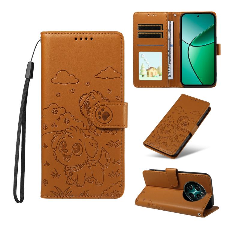 Embossed Heart Dog RFID Blocking Wallet Leather Phone Case, For Realme 16 Pro+ 5G Global, For Realme 16 Pro 5G Global, For Realme 15X 5G India / C85 5G, For Realme C85 Pro 4G, For Realme Narzo 80 Lite 4G / Note 70T, For Realme 15 5G / 15 Pro 5G Global ...