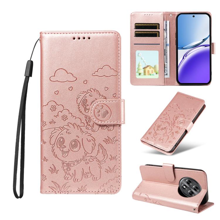 Embossed Heart Dog RFID Blocking Wallet Leather Phone Case, For Realme 16 Pro+ 5G Global, For Realme 16 Pro 5G Global, For Realme 15X 5G India / C85 5G, For Realme C85 Pro 4G, For Realme Narzo 80 Lite 4G / Note 70T, For Realme 15 5G / 15 Pro 5G Global ...
