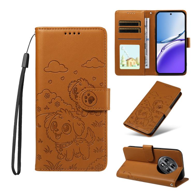 Embossed Heart Dog RFID Blocking Wallet Leather Phone Case, For Realme 16 Pro+ 5G Global, For Realme 16 Pro 5G Global, For Realme 15X 5G India / C85 5G, For Realme C85 Pro 4G, For Realme Narzo 80 Lite 4G / Note 70T, For Realme 15 5G / 15 Pro 5G Global ...