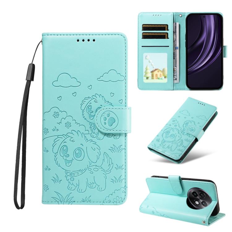 Embossed Heart Dog RFID Blocking Wallet Leather Phone Case, For Realme 16 Pro+ 5G Global, For Realme 16 Pro 5G Global, For Realme 15X 5G India / C85 5G, For Realme C85 Pro 4G, For Realme Narzo 80 Lite 4G / Note 70T, For Realme 15 5G / 15 Pro 5G Global ...