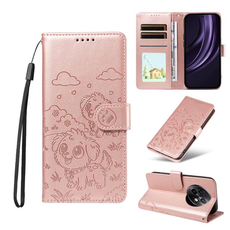 Embossed Heart Dog RFID Blocking Wallet Leather Phone Case, For Realme 16 Pro+ 5G Global, For Realme 16 Pro 5G Global, For Realme 15X 5G India / C85 5G, For Realme C85 Pro 4G, For Realme Narzo 80 Lite 4G / Note 70T, For Realme 15 5G / 15 Pro 5G Global ...