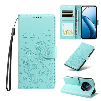 Embossed Heart Dog RFID Blocking Wallet Leather Phone Case, For Realme 16 Pro+ 5G Global, For Realme 16 Pro 5G Global, For Realme 15X 5G India / C85 5G, For Realme C85 Pro 4G, For Realme Narzo 80 Lite 4G / Note 70T, For Realme 15 5G / 15 Pro 5G Global ...