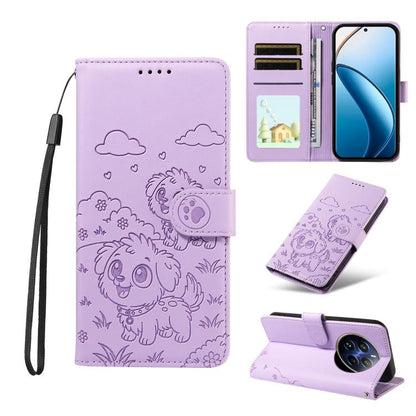 Embossed Heart Dog RFID Blocking Wallet Leather Phone Case, For Realme 16 Pro+ 5G Global, For Realme 16 Pro 5G Global, For Realme 15X 5G India / C85 5G, For Realme C85 Pro 4G, For Realme Narzo 80 Lite 4G / Note 70T, For Realme 15 5G / 15 Pro 5G Global ...