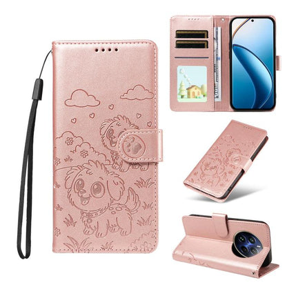 Embossed Heart Dog RFID Blocking Wallet Leather Phone Case, For Realme 16 Pro+ 5G Global, For Realme 16 Pro 5G Global, For Realme 15X 5G India / C85 5G, For Realme C85 Pro 4G, For Realme Narzo 80 Lite 4G / Note 70T, For Realme 15 5G / 15 Pro 5G Global ...