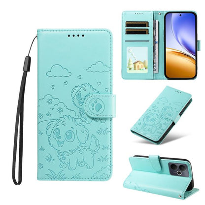 Embossed Heart Dog RFID Blocking Wallet Leather Phone Case, For Realme 16 Pro+ 5G Global, For Realme 16 Pro 5G Global, For Realme 15X 5G India / C85 5G, For Realme C85 Pro 4G, For Realme Narzo 80 Lite 4G / Note 70T, For Realme 15 5G / 15 Pro 5G Global ...